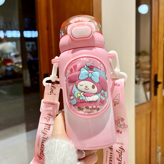 Sanrio Kuromi Kids Insulated Cup – 460ml Cartoon Straw Water Bottle with Keychain & 3D Decorations