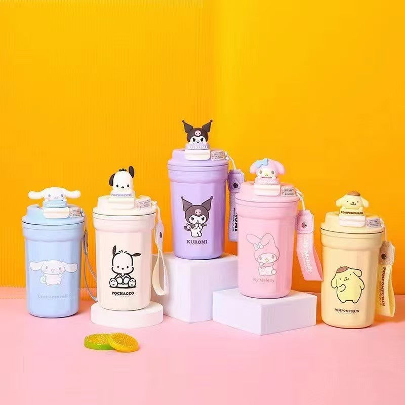 Vaso térmico aislado de acero inoxidable Sanrio de 480 ml – Bonita taza de café térmica con correa, taza de viaje portátil a prueba de fugas para oficina y exteriores