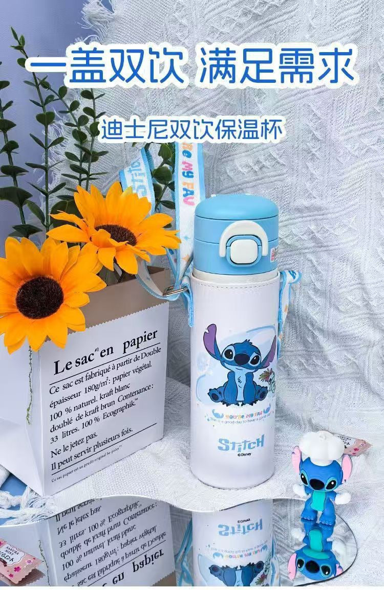 3D Cartoon Double Drink Insulated Travel Mug with Straw - Stainless Steel, 520ML