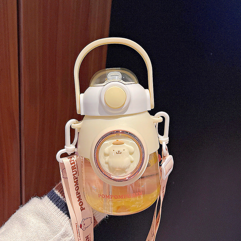 Space Capsule Girls Plastic Cup – Large Capacity Cartoon Straw Cup with Crossbody Strap