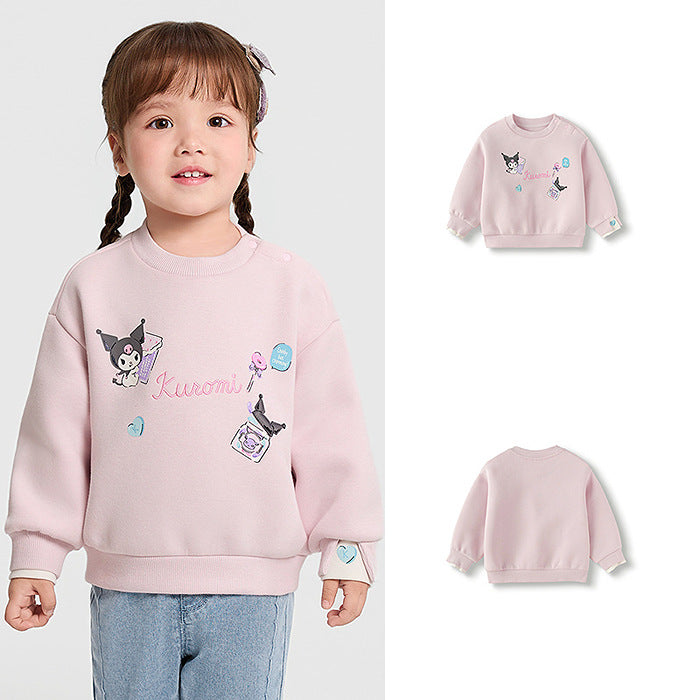 Kuromi Inspired Girls Faux Two-Piece Sweatshirt – Soft Cotton Blend Pullover for Autumn Winter