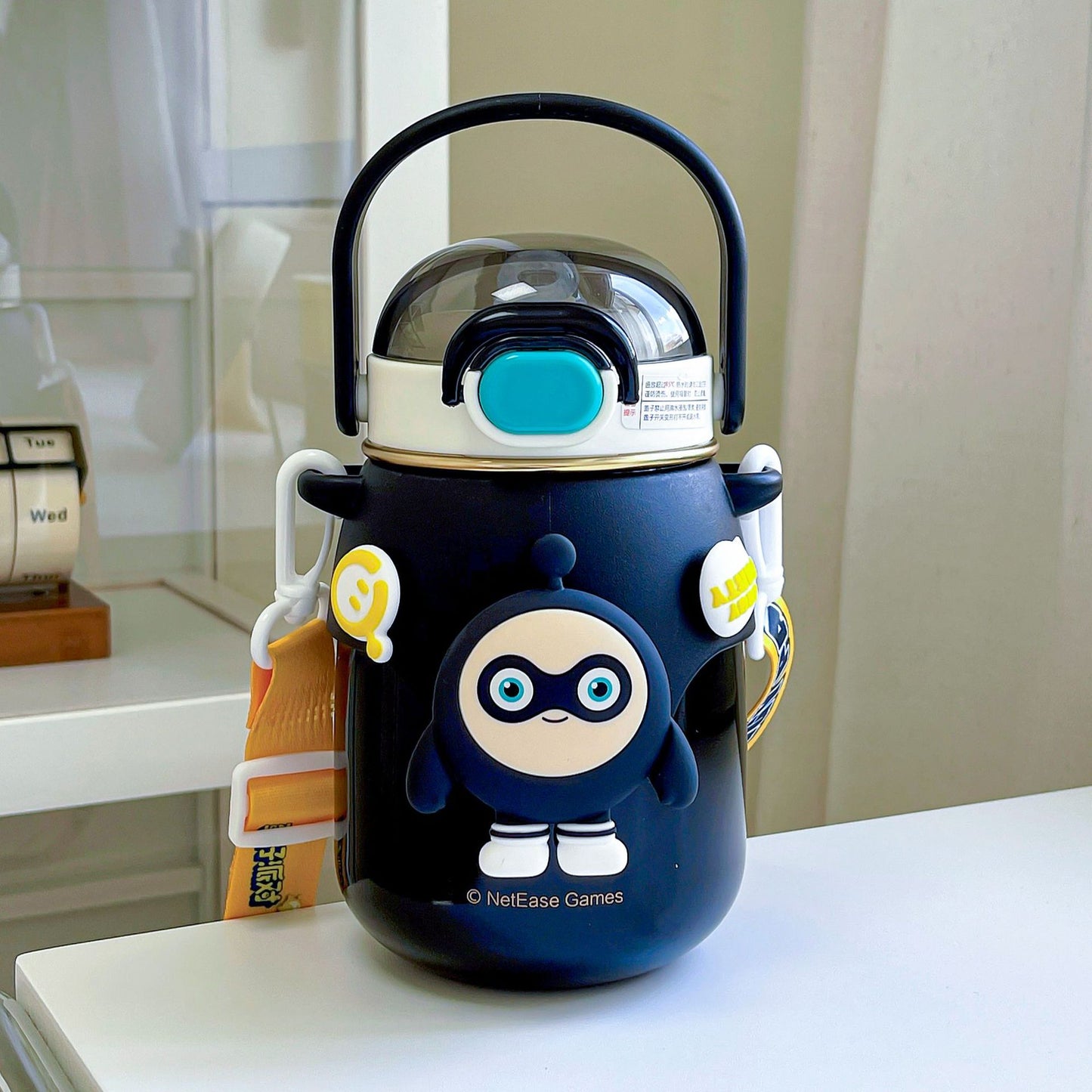 Egg Boy Party Insulated Thermos Mug – Large Capacity Kids Cartoon Straw Water Cup