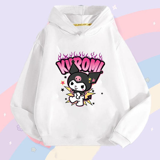 Sanrio Kuromi Girls Lightweight Hooded Sweatshirt Jacket - Kawaii Cartoon Long Sleeve Pullover for Kids (Spring Autumn)