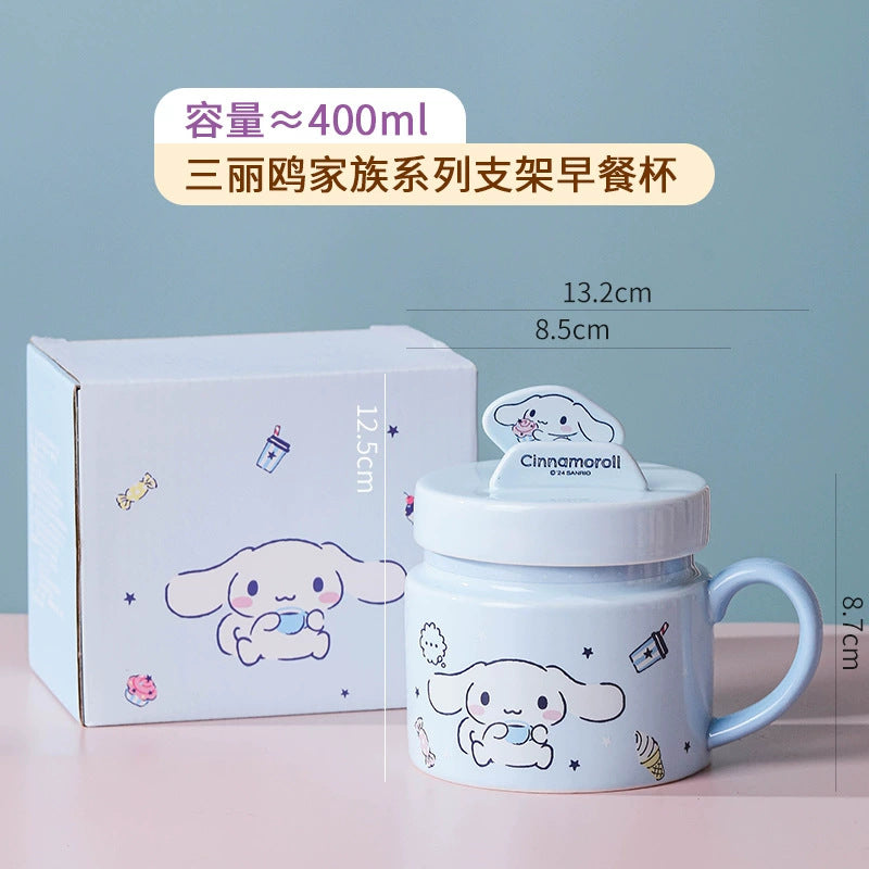 Sanrio Hello Kitty Phone Holder Cup – Cute Cartoon Kuromi Ceramic Mug with Lid & Handle