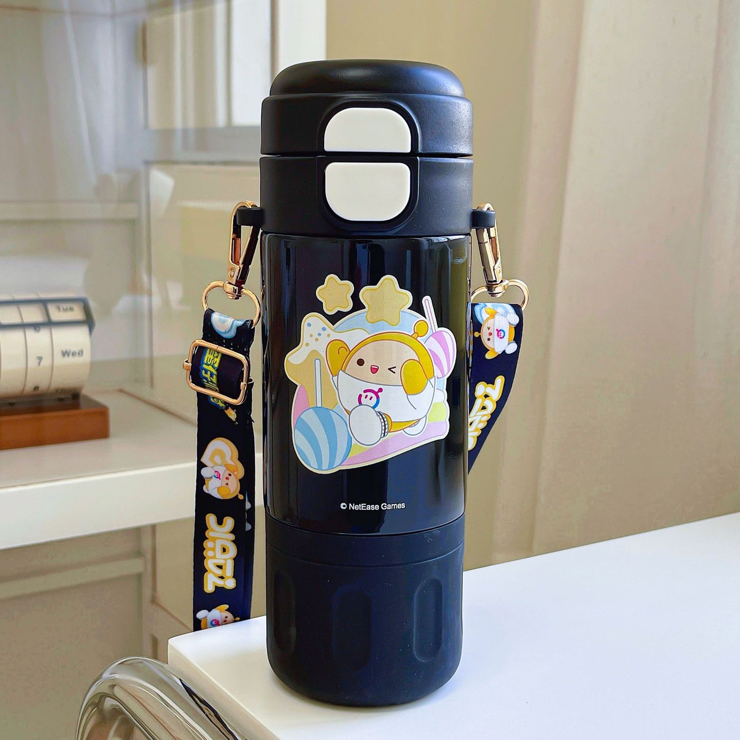 Egg Boy Party Dual-Purpose Thermos Cup – Straw Cup with Adjustable Strap, Portable
