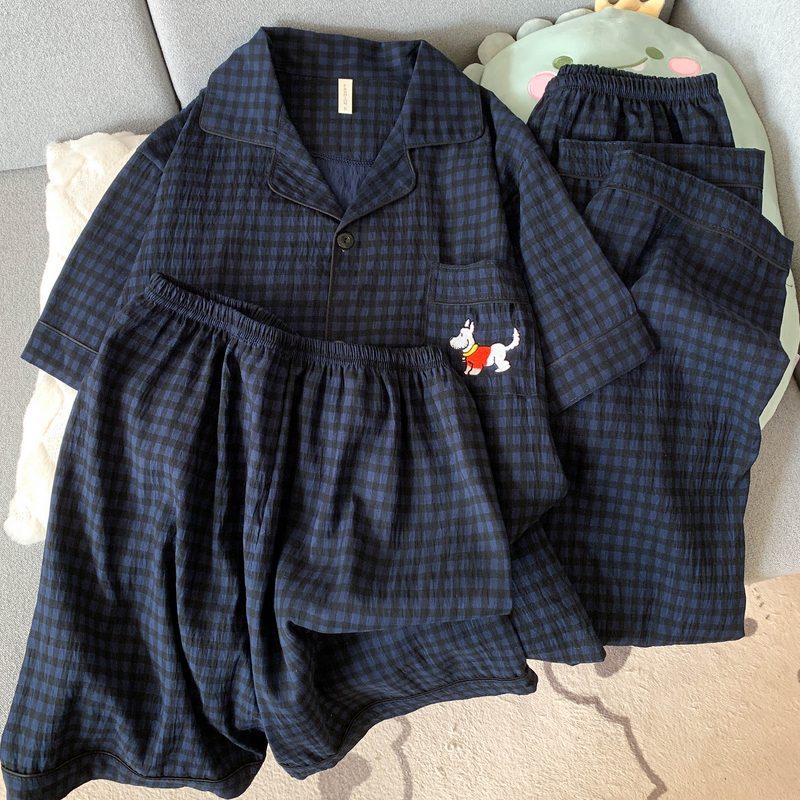 Crayon Shin-chan Pajama Set — Plus Size Lace Doll Collar Three-Piece Loungewear | Short Sleeve Top + Shorts + Long Pants Soft Cloud Cotton Sleepwear for Women & Men Spring Summer 2025