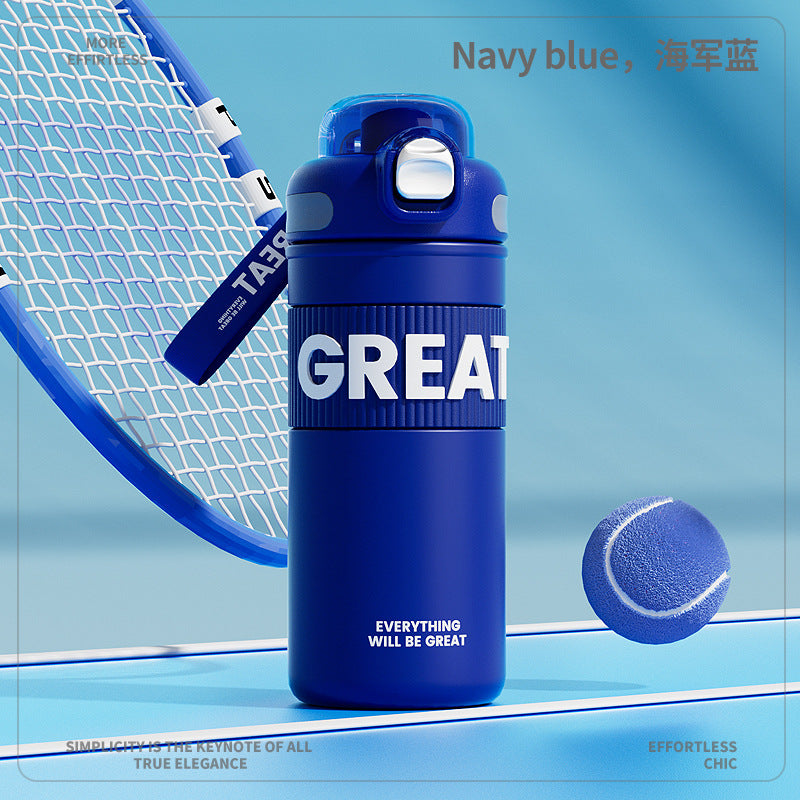 Minimalist Letter Thermos Cup – Large Capacity Student Sports Mug, Pop-Up Lid Direct Drink, Portable