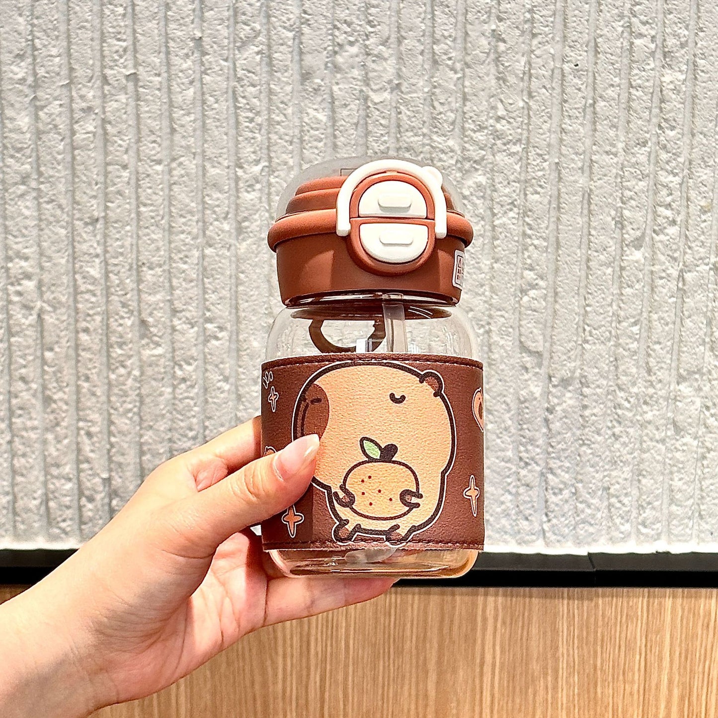 Capybara Double-Drink Plastic Cup – Pop Lid Kids Cartoon Straw Cup, Portable Girls Water Bottle