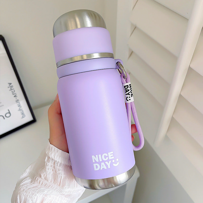 Custom Silk-Screen Thermos Cup 316 – Tea Infuser Design with Carry Ring, Engravable