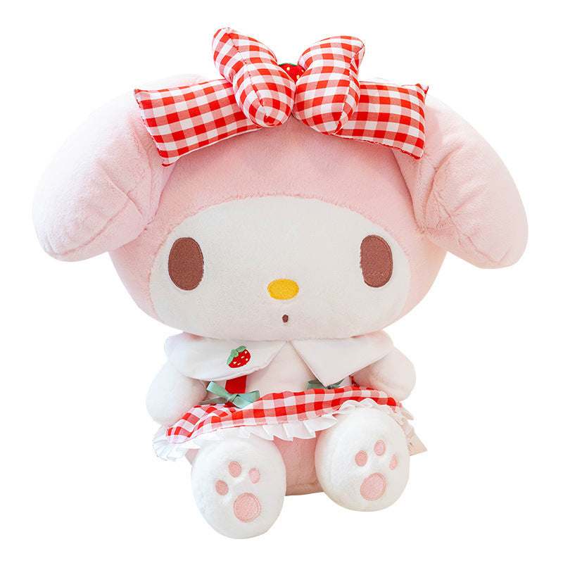 Sanrio Genuine Hello Kitty & My Melody Strawberry Plush Doll – Cute Sitting Toy Pendant Gift