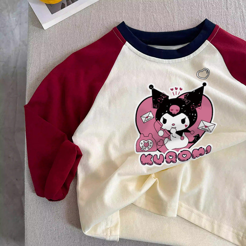 Pure Cotton Long Sleeve Cartoon Tee for Kids – Unisex Soft Crewneck Base Layer for Spring and Fall