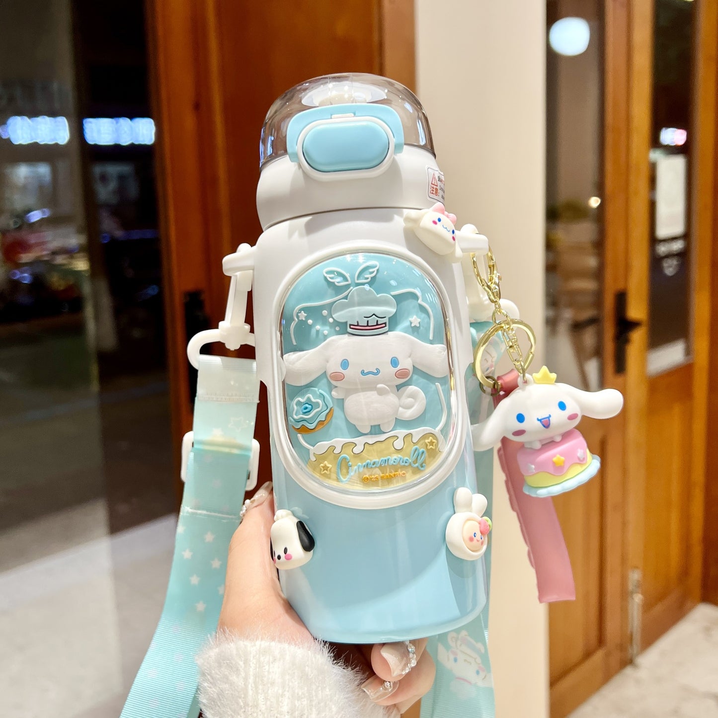 Sanrio Kuromi Kids Insulated Cup – 460ml Cartoon Straw Water Bottle with Keychain & 3D Decorations