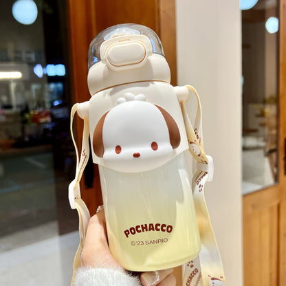 Sanrio Kuromi Kids Insulated Cup – 460ml Cartoon Straw Water Bottle with Keychain & 3D Decorations