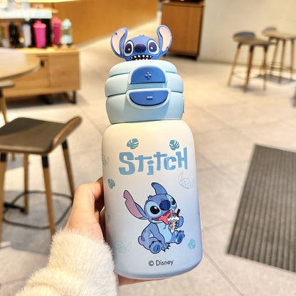 Biberón Disney Stitch con Pajita Aislado al Vacío para Niños (Acero Inoxidable 316/304, 6-12h, Tapa Doble)