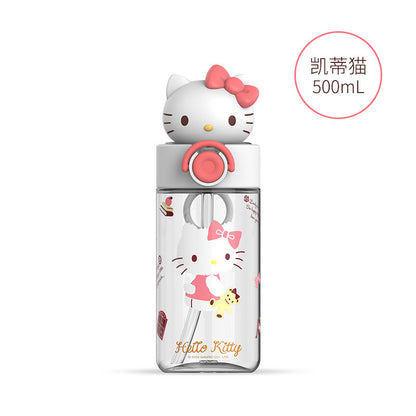 Botella de agua Tritan de Sanrio 500ml Antifugas Portátil Taza Infantil Bonito Diseño de Dibujos Animados Botella para Bebidas Escolar y de Viaje (Hello Kitty, Kuromi, My Melody, Cinnamoroll)