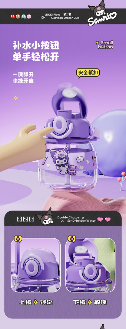 Kuromi Water Bottle 750ml Cute Sanrio Tritan Straw Cup with Strap – Large Capacity Portable Cartoon Bottle for Girls & Outdoor