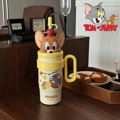 Vaso térmico Stitch de gran capacidad con aislamiento de 800 ml – Taza térmica de acero inoxidable 316 con asa y pajita, para café caliente y frío, para viajes y oficina