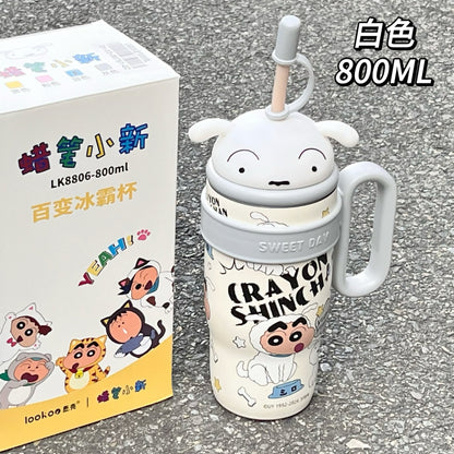 Vaso térmico Stitch de gran capacidad con aislamiento de 800 ml – Taza térmica de acero inoxidable 316 con asa y pajita, para café caliente y frío, para viajes y oficina