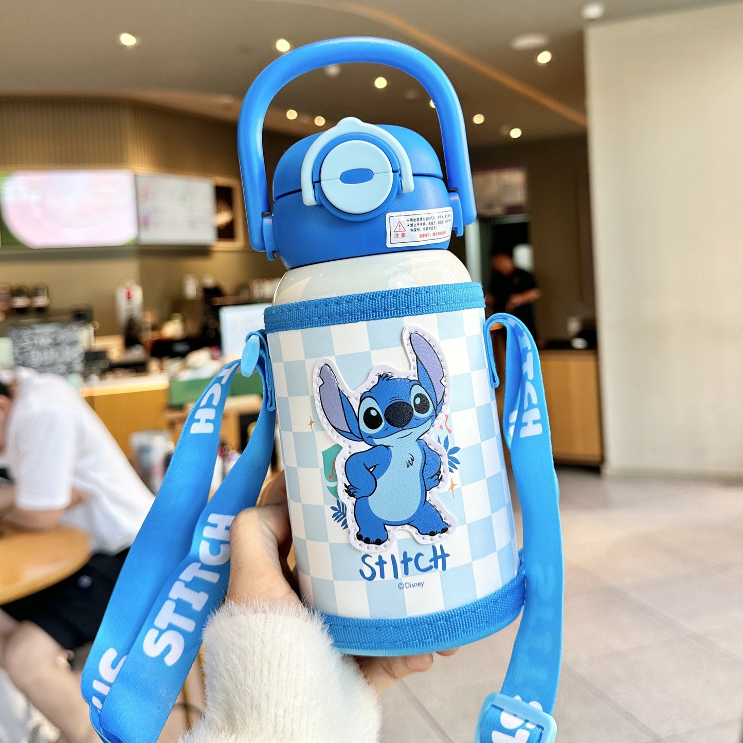 Biberón Disney Stitch con Pajita Aislado al Vacío para Niños (Acero Inoxidable 316/304, 6-12h, Tapa Doble)