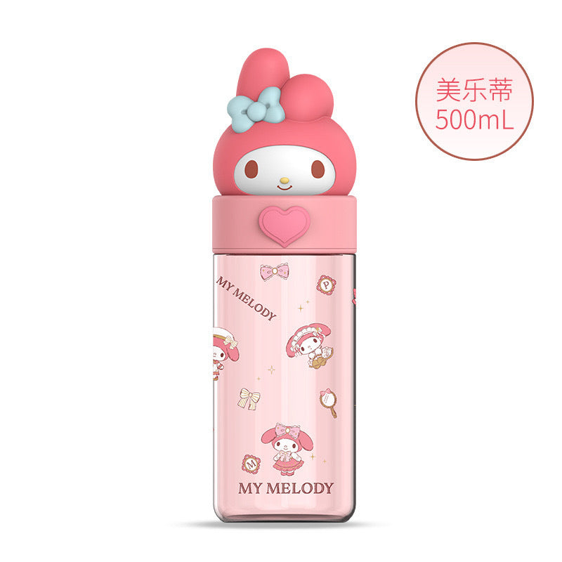 Botella de agua Tritan de Sanrio 500ml Antifugas Portátil Taza Infantil Bonito Diseño de Dibujos Animados Botella para Bebidas Escolar y de Viaje (Hello Kitty, Kuromi, My Melody, Cinnamoroll)