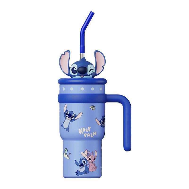 Biberón Disney Stitch con Pajita Aislado al Vacío para Niños (Acero Inoxidable 316/304, 6-12h, Tapa Doble)