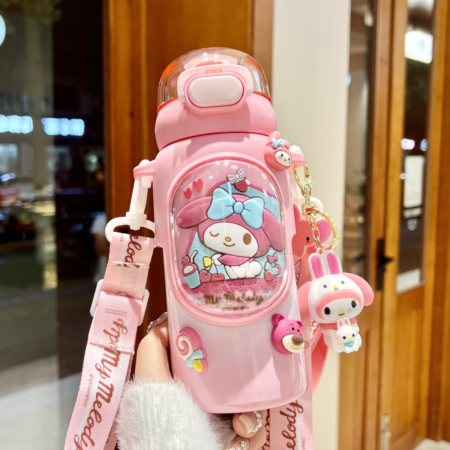 Sanrio Kuromi Kids Insulated Cup – 460ml Cartoon Straw Water Bottle with Keychain & 3D Decorations