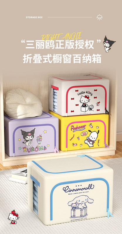 Caja de almacenamiento de tela Oxford con licencia de Sanrio | Organizador plegable grande de 60 L con ventana transparente para ropa, ropa de cama y organización del hogar