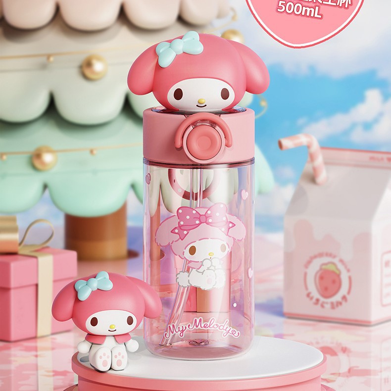 Botella de agua Tritan de Sanrio 500ml Antifugas Portátil Taza Infantil Bonito Diseño de Dibujos Animados Botella para Bebidas Escolar y de Viaje (Hello Kitty, Kuromi, My Melody, Cinnamoroll)