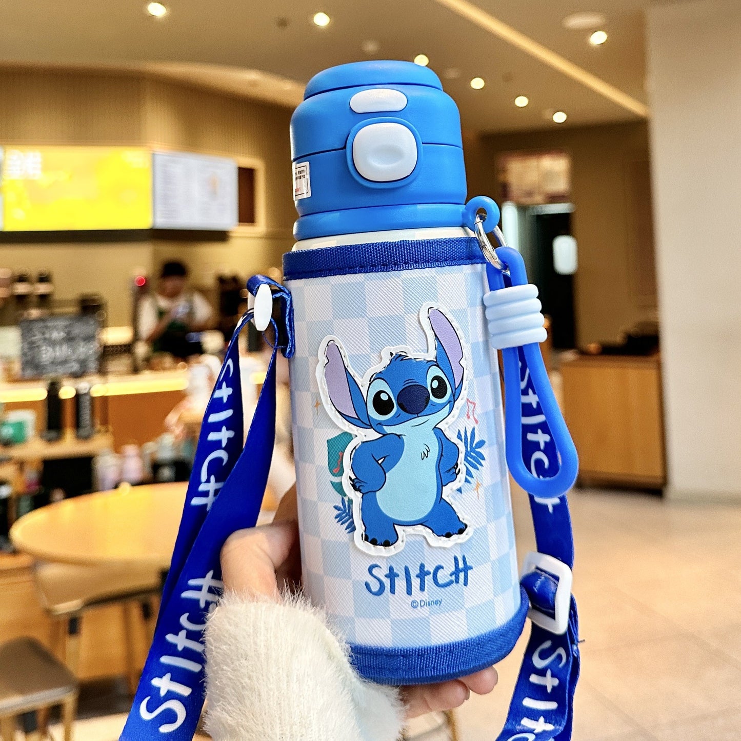 Biberón Disney Stitch con Pajita Aislado al Vacío para Niños (Acero Inoxidable 316/304, 6-12h, Tapa Doble)