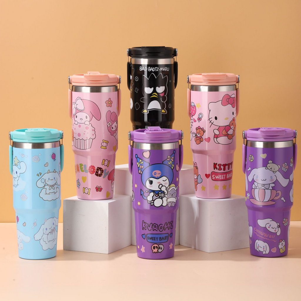 Sanrio cartoon large-capacity stainless steel double drink portable car cup Bingba car portable thermos cup