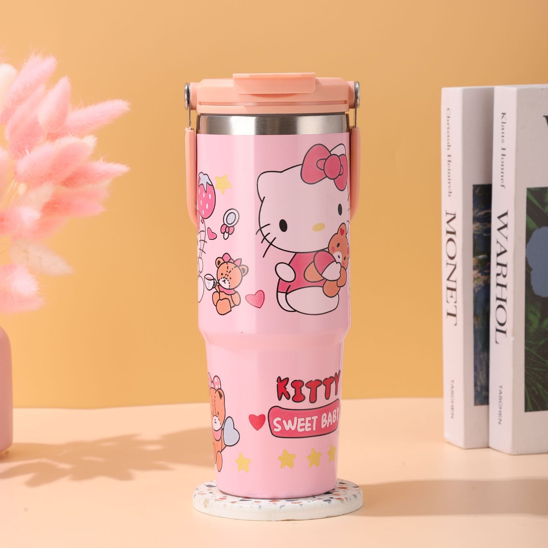 Sanrio cartoon large-capacity stainless steel double drink portable car cup Bingba car portable thermos cup