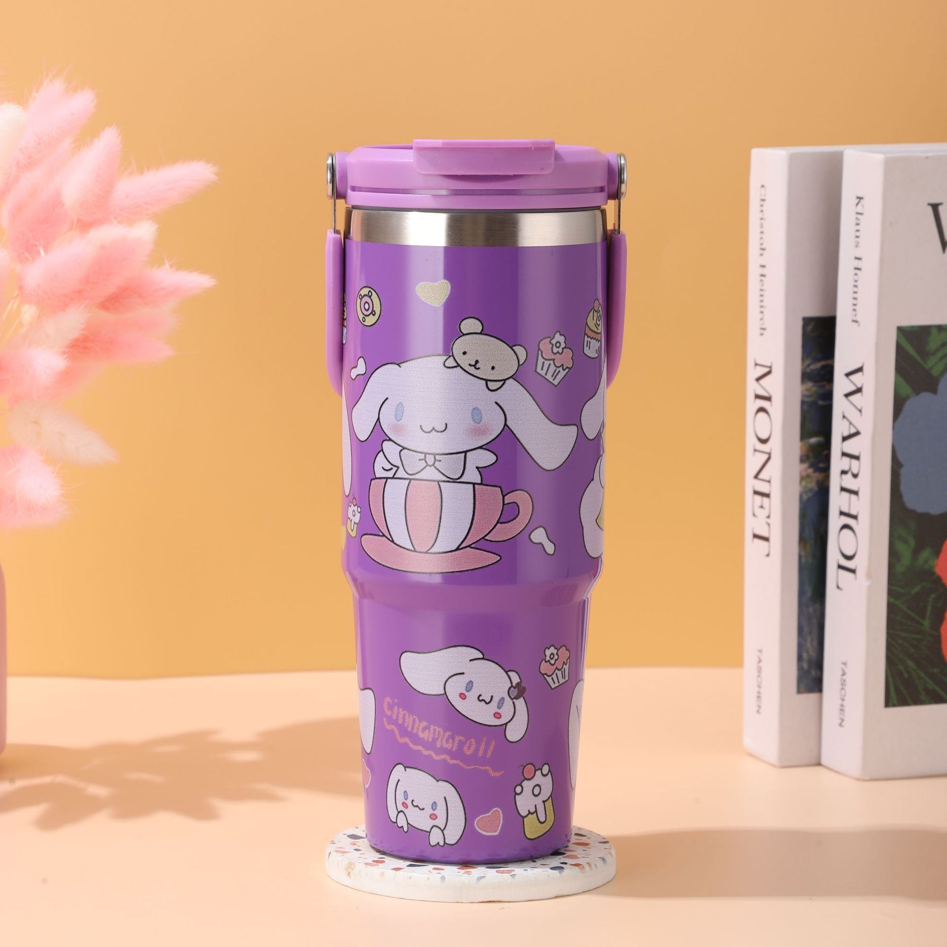 Sanrio cartoon large-capacity stainless steel double drink portable car cup Bingba car portable thermos cup