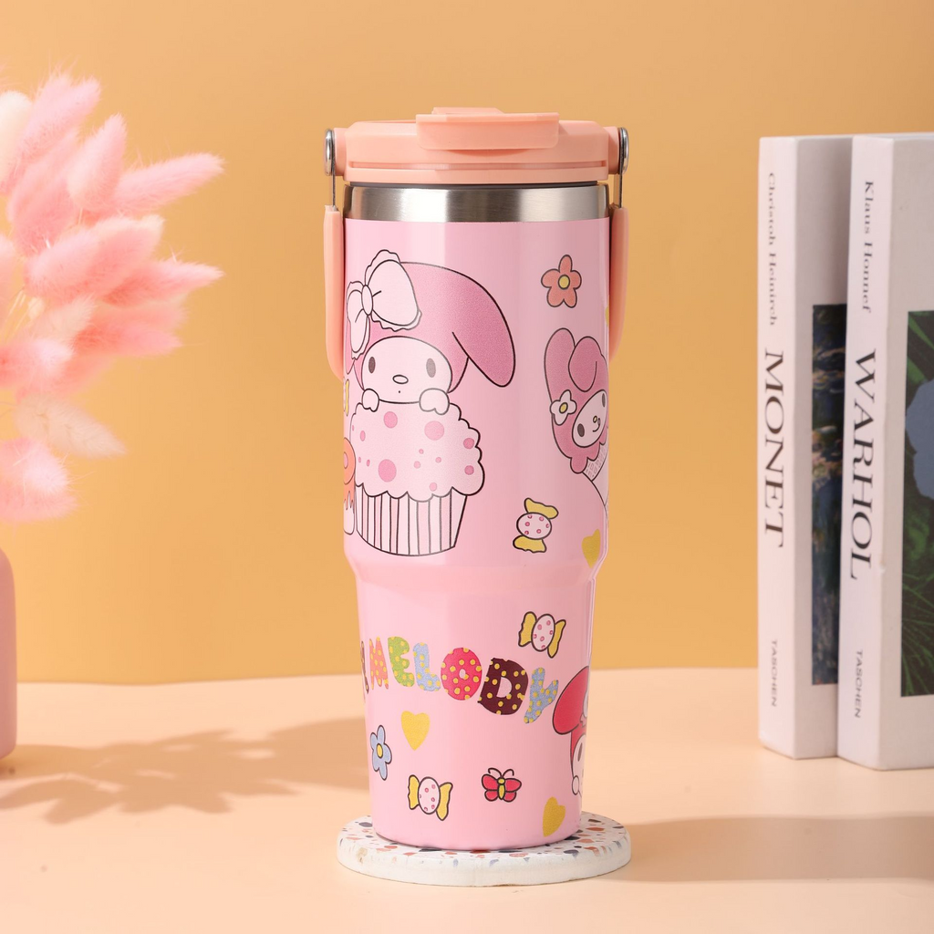 Sanrio cartoon large-capacity stainless steel double drink portable car cup Bingba car portable thermos cup