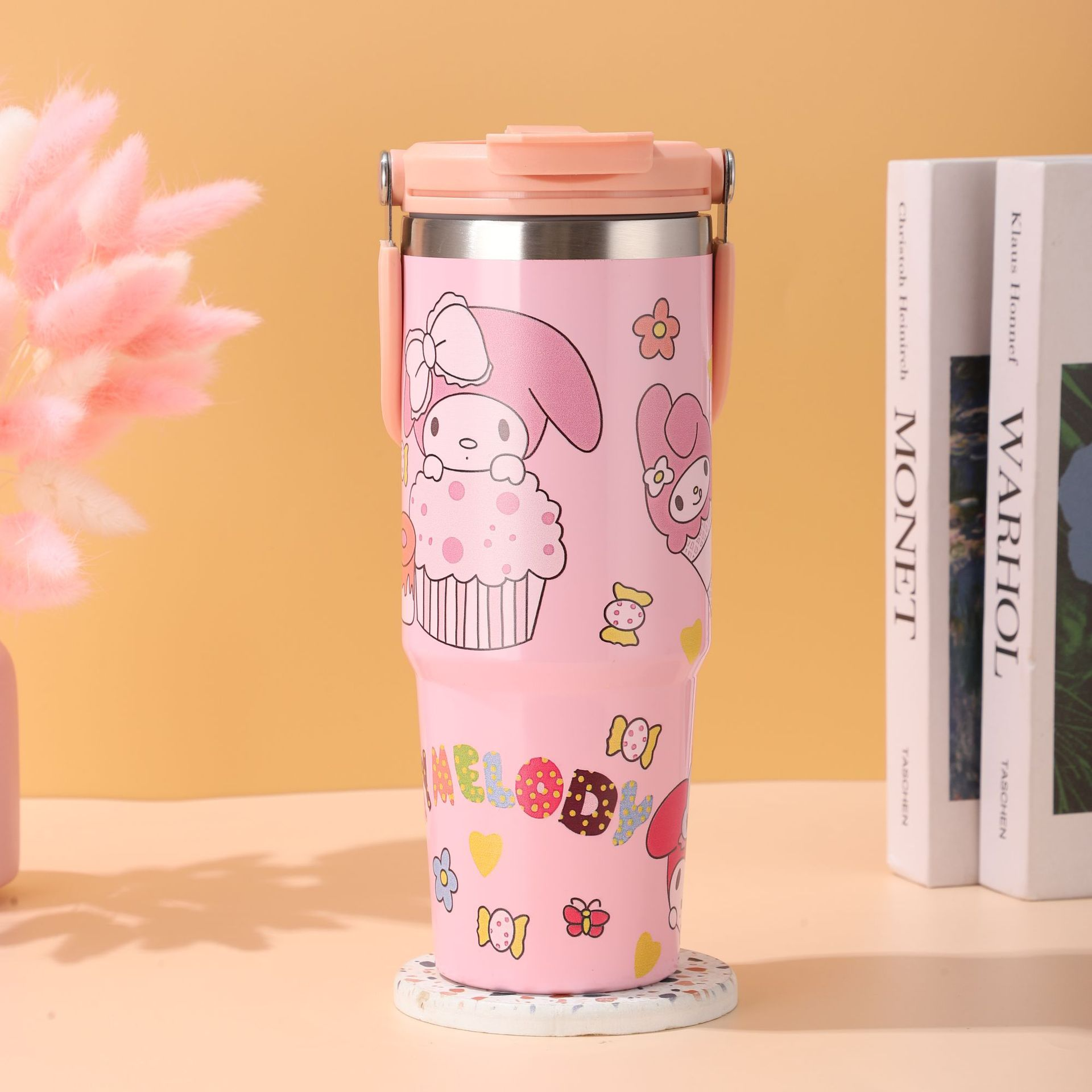 Sanrio cartoon large-capacity stainless steel double drink portable car cup Bingba car portable thermos cup