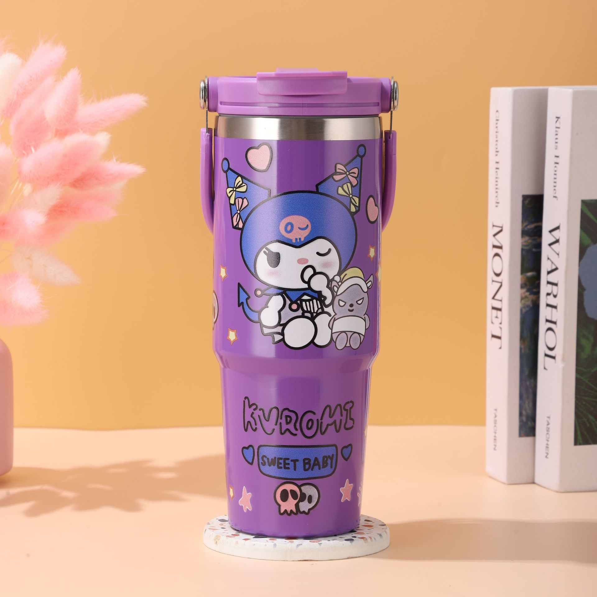 Sanrio cartoon large-capacity stainless steel double drink portable car cup Bingba car portable thermos cup