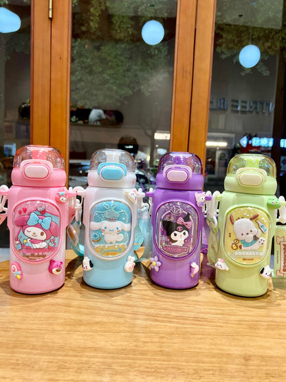 Sanrio Kuromi Kids Insulated Cup – 460ml Cartoon Straw Water Bottle with Keychain & 3D Decorations