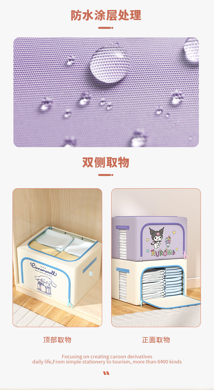 Caja de almacenamiento de tela Oxford con licencia de Sanrio | Organizador plegable grande de 60 L con ventana transparente para ropa, ropa de cama y organización del hogar