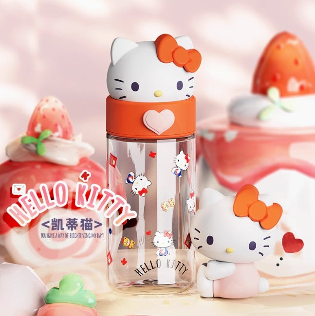 Botella de agua Tritan de Sanrio 500ml Antifugas Portátil Taza Infantil Bonito Diseño de Dibujos Animados Botella para Bebidas Escolar y de Viaje (Hello Kitty, Kuromi, My Melody, Cinnamoroll)
