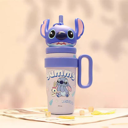 Vaso térmico Stitch de gran capacidad con aislamiento de 800 ml – Taza térmica de acero inoxidable 316 con asa y pajita, para café caliente y frío, para viajes y oficina