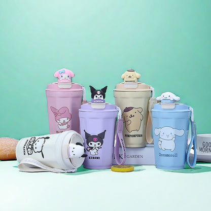 Vaso térmico aislado de acero inoxidable Sanrio de 480 ml – Bonita taza de café térmica con correa, taza de viaje portátil a prueba de fugas para oficina y exteriores