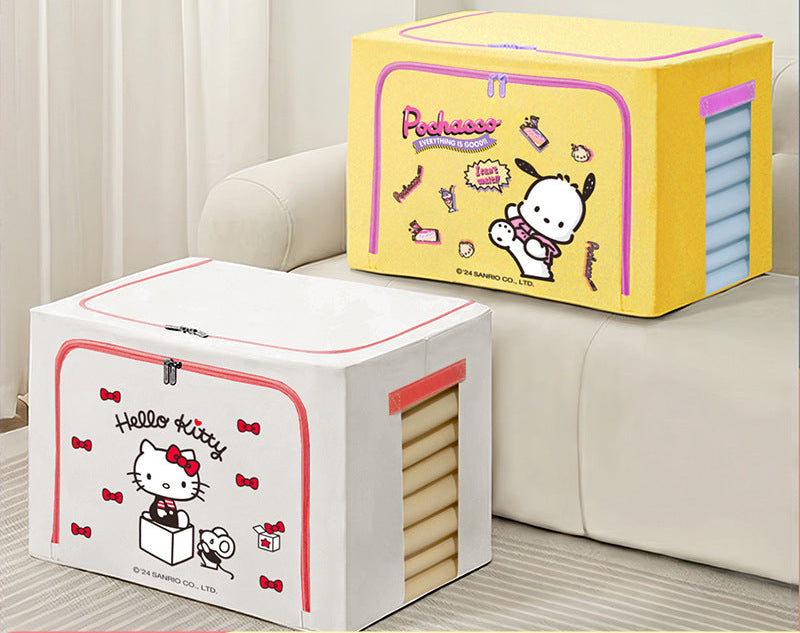 Caja de almacenamiento de tela Oxford con licencia de Sanrio | Organizador plegable grande de 60 L con ventana transparente para ropa, ropa de cama y organización del hogar