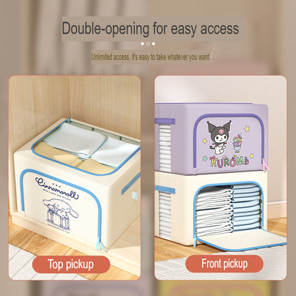 Caja de almacenamiento de tela Oxford con licencia de Sanrio | Organizador plegable grande de 60 L con ventana transparente para ropa, ropa de cama y organización del hogar