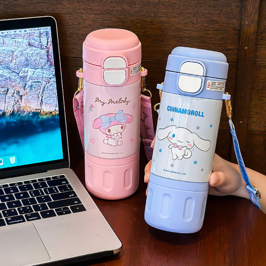Botella de agua Tritan de Sanrio 500ml Antifugas Portátil Taza Infantil Bonito Diseño de Dibujos Animados Botella para Bebidas Escolar y de Viaje (Hello Kitty, Kuromi, My Melody, Cinnamoroll)