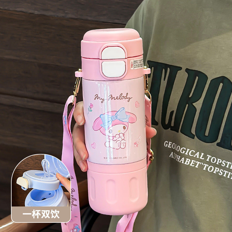 Botella de agua Tritan de Sanrio 500ml Antifugas Portátil Taza Infantil Bonito Diseño de Dibujos Animados Botella para Bebidas Escolar y de Viaje (Hello Kitty, Kuromi, My Melody, Cinnamoroll)