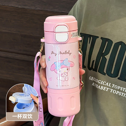 Botella de agua Tritan de Sanrio 500ml Antifugas Portátil Taza Infantil Bonito Diseño de Dibujos Animados Botella para Bebidas Escolar y de Viaje (Hello Kitty, Kuromi, My Melody, Cinnamoroll)