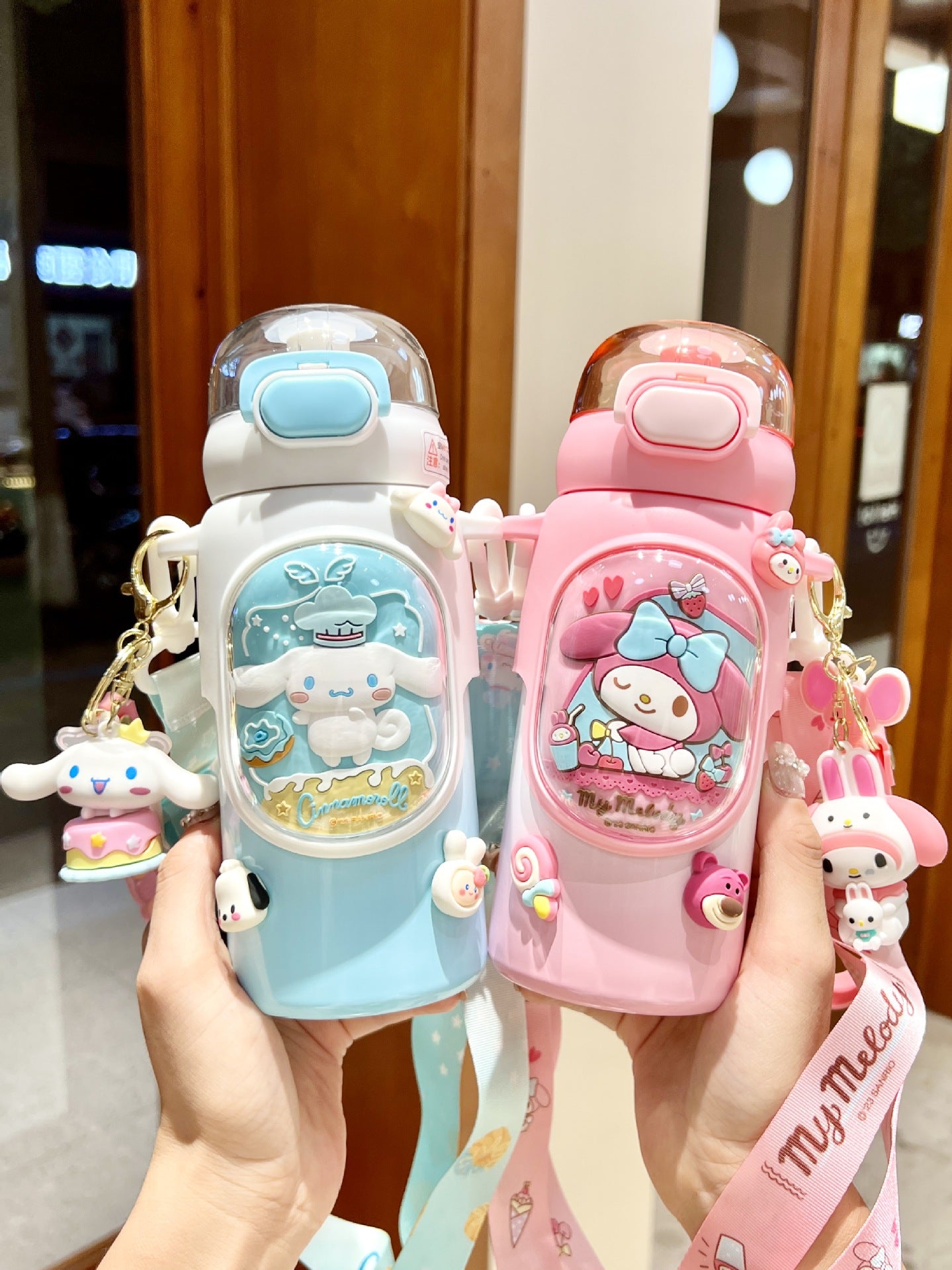 Sanrio Kuromi Kids Insulated Cup – 460ml Cartoon Straw Water Bottle with Keychain & 3D Decorations