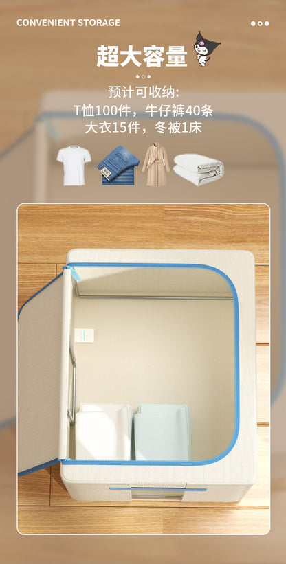 Caja de almacenamiento de tela Oxford con licencia de Sanrio | Organizador plegable grande de 60 L con ventana transparente para ropa, ropa de cama y organización del hogar