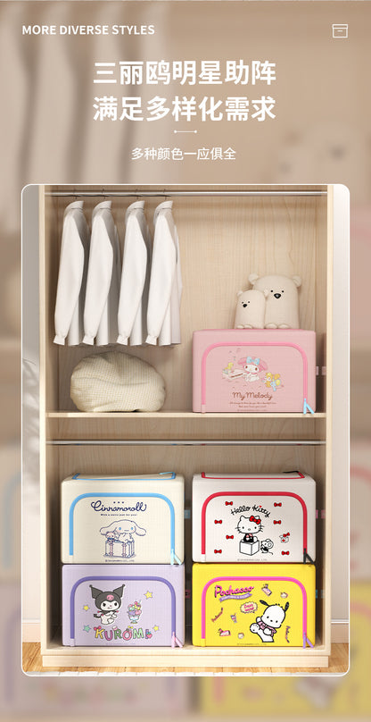 Caja de almacenamiento de tela Oxford con licencia de Sanrio | Organizador plegable grande de 60 L con ventana transparente para ropa, ropa de cama y organización del hogar