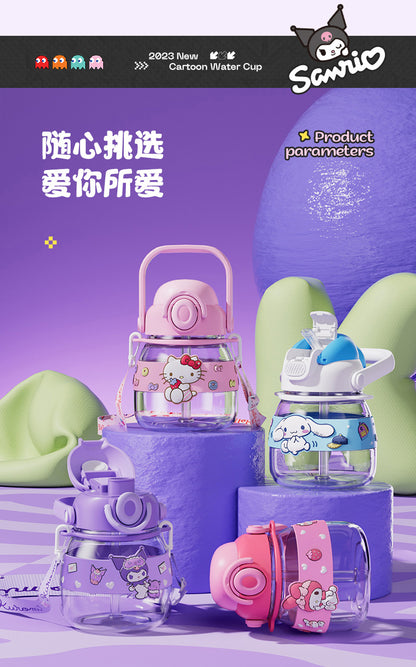 Kuromi Water Bottle 750ml Cute Sanrio Tritan Straw Cup with Strap – Large Capacity Portable Cartoon Bottle for Girls & Outdoor