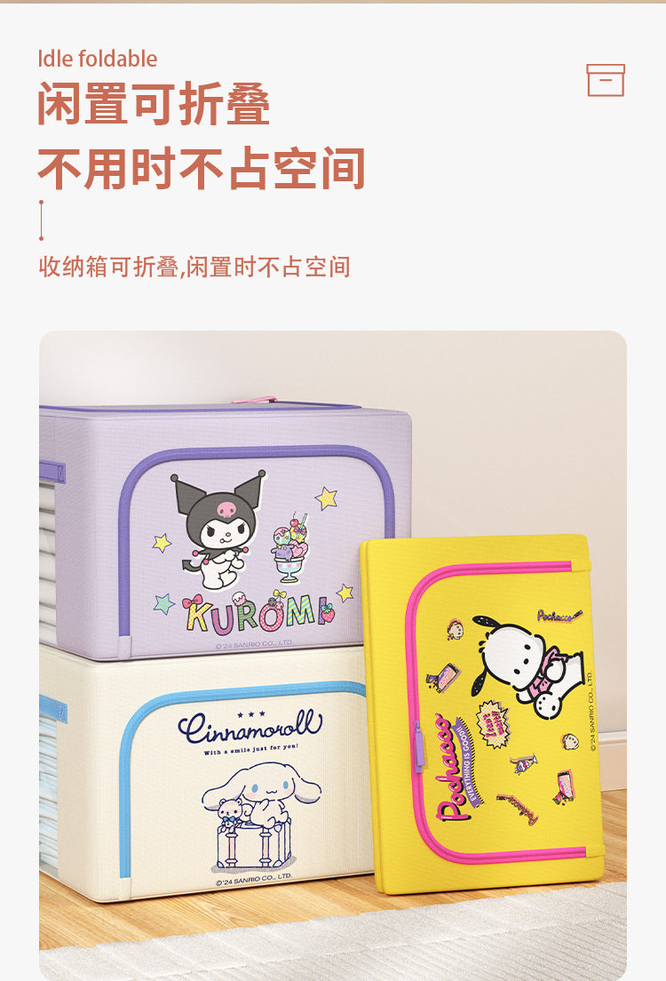 Caja de almacenamiento de tela Oxford con licencia de Sanrio | Organizador plegable grande de 60 L con ventana transparente para ropa, ropa de cama y organización del hogar